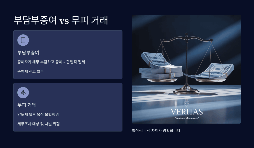 부담부증여와 무피 거래 비교
