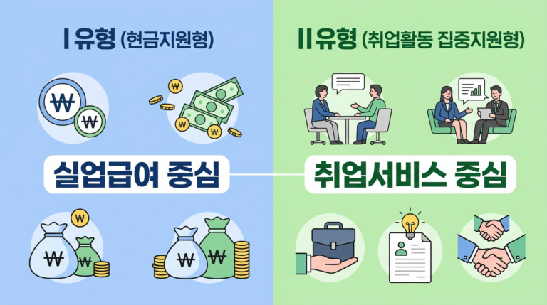 국민취업지원제도 1유형과 2유형 핵심 차이점 비교 인포그래픽